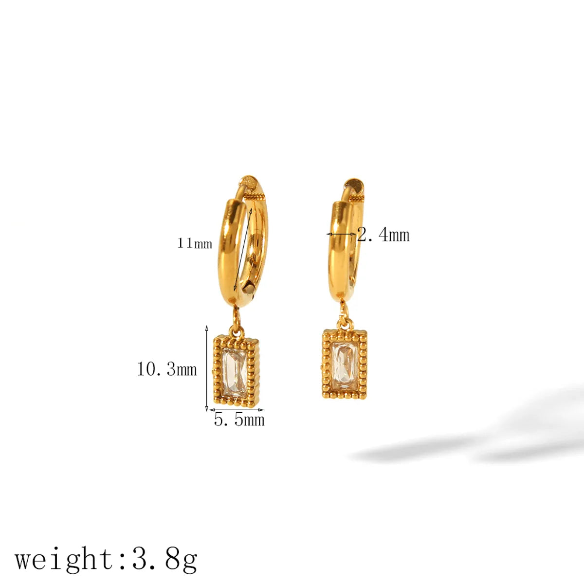 1 Pair IG Style Geometric Inlay 304 Stainless Steel Zircon 18K Gold Plated Drop Earrings