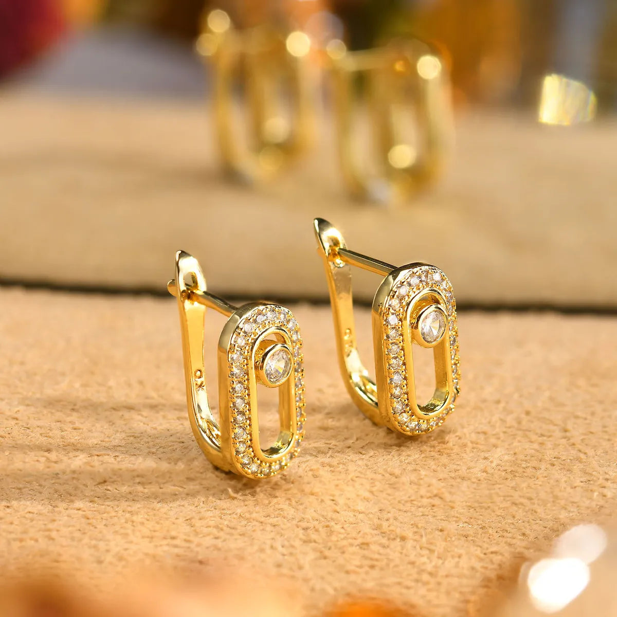 1 Pair IG Style Geometric Inlay Copper Zircon 18K Gold Plated Earrings