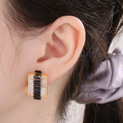 1 Pair Ig Style Geometric Inlay Stainless Steel Zircon Ear Studs