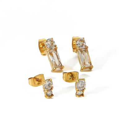 1 Pair IG Style Geometric Plating Inlay 304 Stainless Steel Zircon 18K Gold Plated Ear Studs