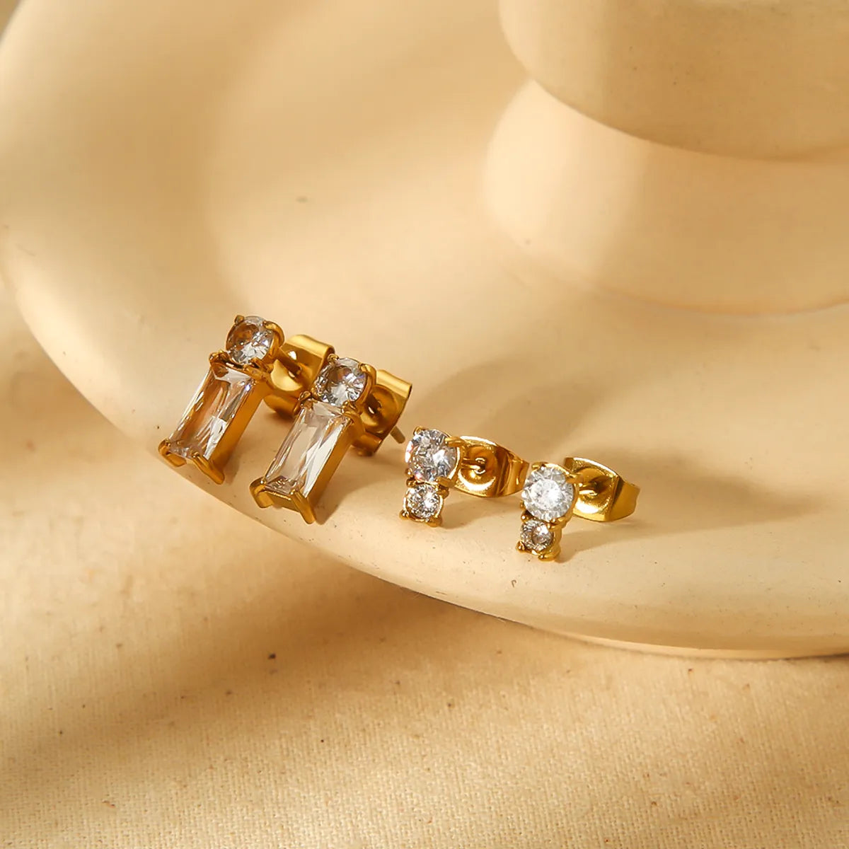 1 Pair IG Style Geometric Plating Inlay 304 Stainless Steel Zircon 18K Gold Plated Ear Studs