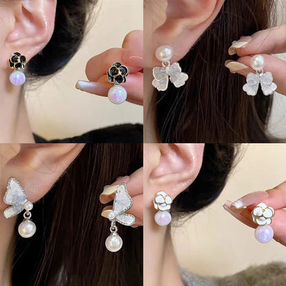 1 Pair IG Style Geometric Plating Inlay Alloy Artificial Pearls Rhinestones Opal Earrings