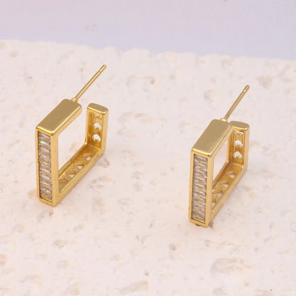 1 Pair Ig Style Geometric Plating Inlay Brass Zircon 18k Gold Plated Ear Studs