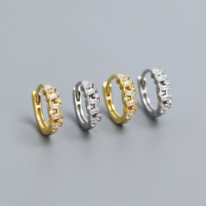 1 Pair Ig Style Geometric Plating Sterling Silver Zircon Huggie Earrings