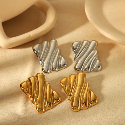 1 Pair IG Style Geometric Polishing Plating 304 Stainless Steel 18K Gold Plated Ear Studs