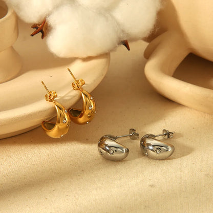 1 Pair IG Style Geometric Polishing Plating Inlay 304 Stainless Steel Zircon 18K Gold Plated Ear Studs