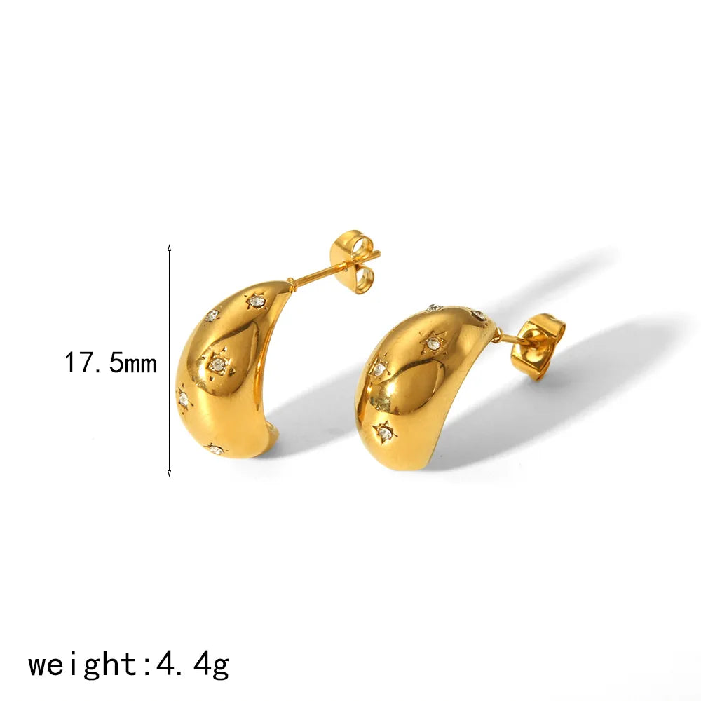 1 Pair IG Style Geometric Polishing Plating Inlay 304 Stainless Steel Zircon 18K Gold Plated Ear Studs