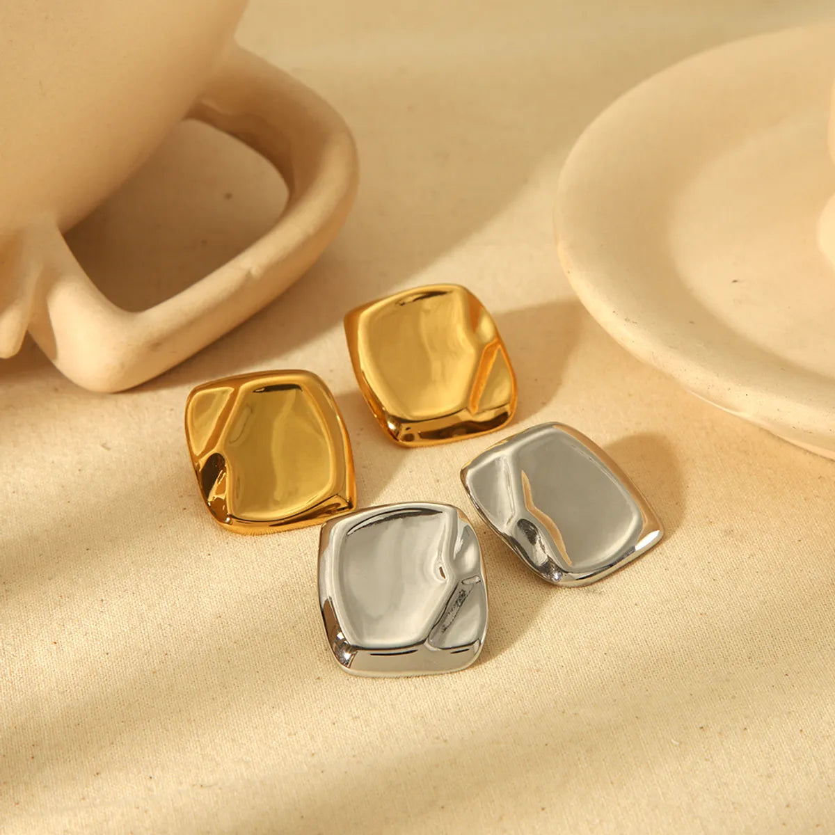 1 Pair IG Style Geometric Solid Color Polishing Plating 304 Stainless Steel 18K Gold Plated Ear Studs