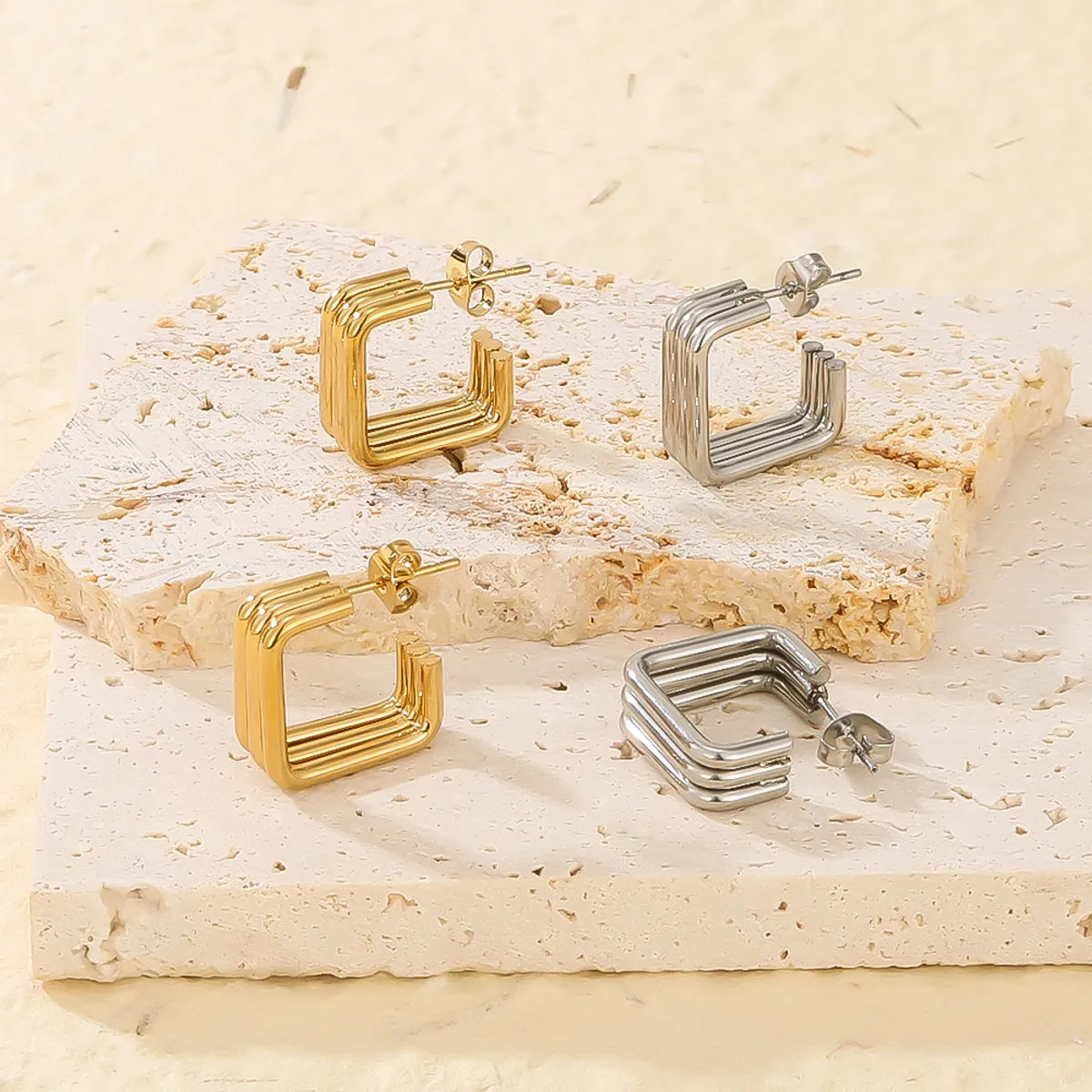 1 Pair IG Style Geometric Solid Color Stainless Steel 18K Gold Plated Silver Plated Ear Studs