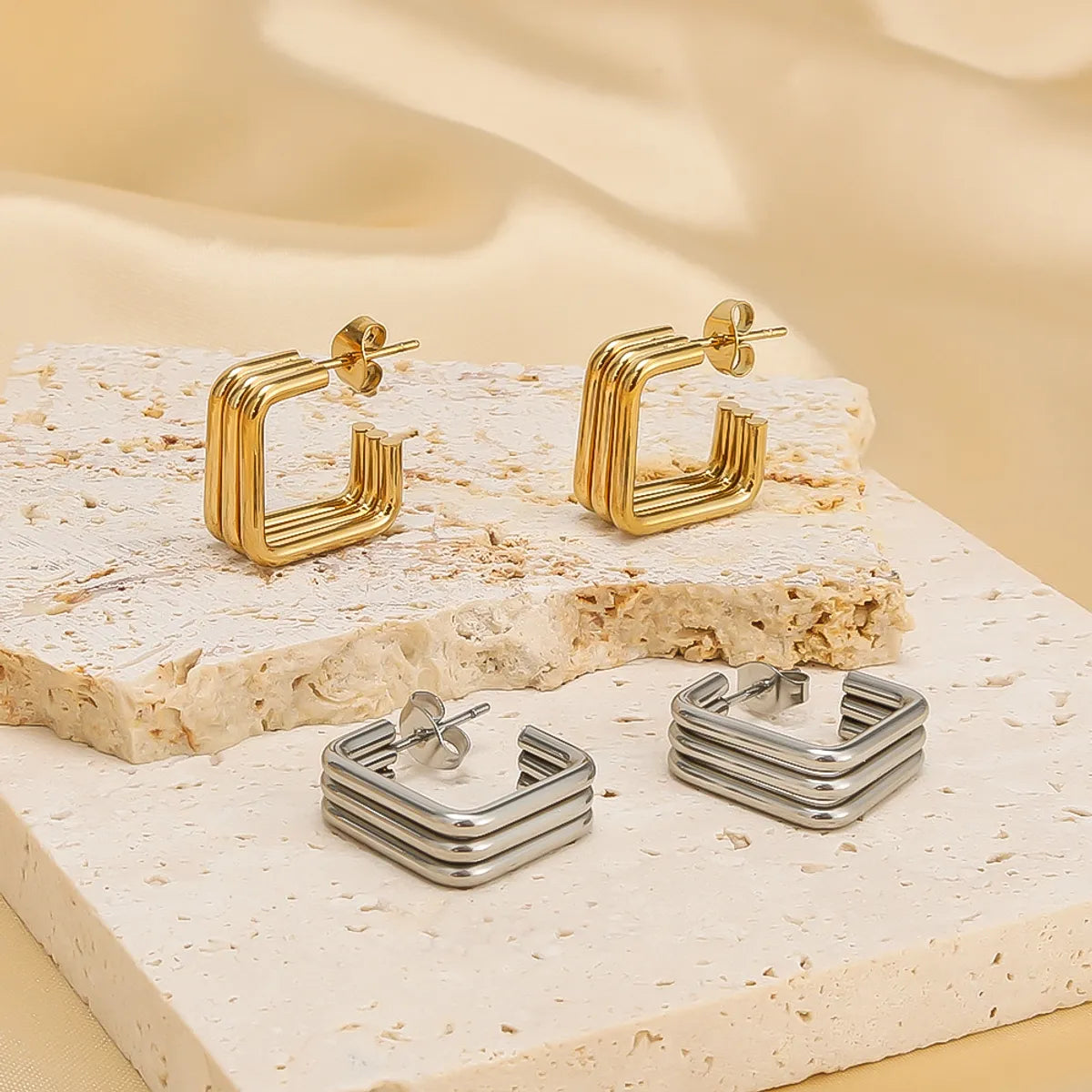 1 Pair IG Style Geometric Solid Color Stainless Steel 18K Gold Plated Silver Plated Ear Studs