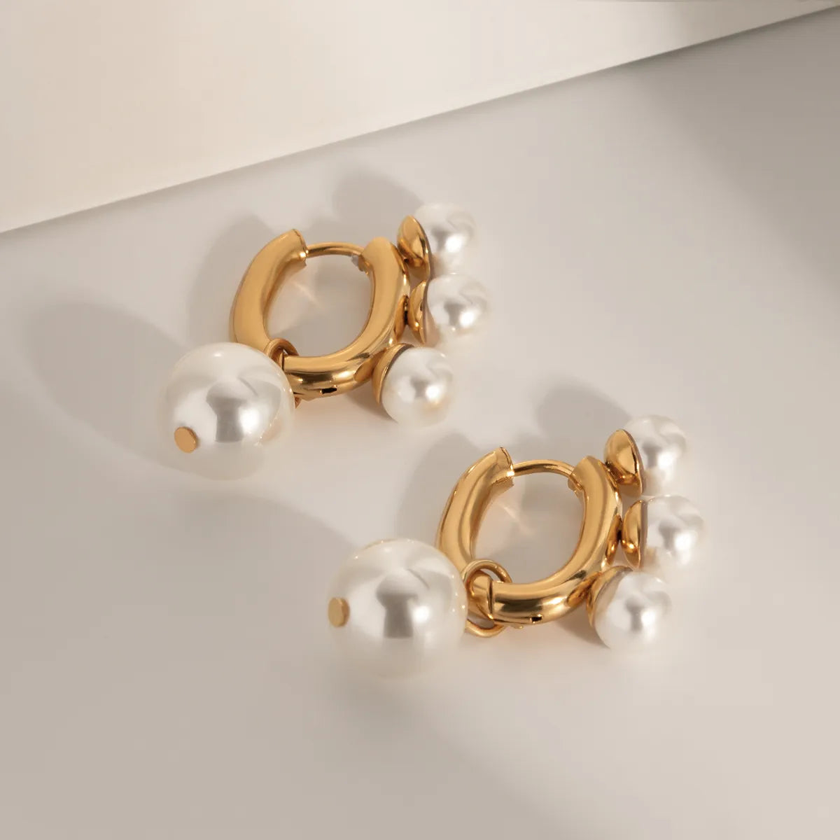 1 Pair IG Style Geometric Stainless Steel Artificial Pearls 18K Gold Plated Drop Earrings