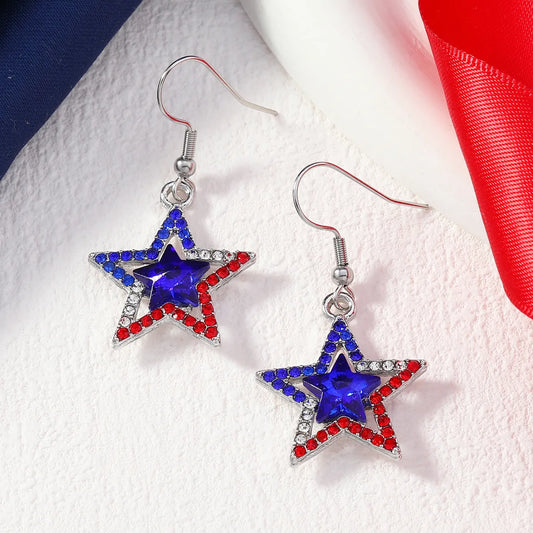 1 Pair IG Style Geometric Star Inlay Alloy Rhinestones Drop Earrings