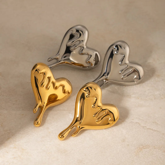 1 Pair IG Style Heart Shape 316 Stainless Steel  18K Gold Plated Ear Studs