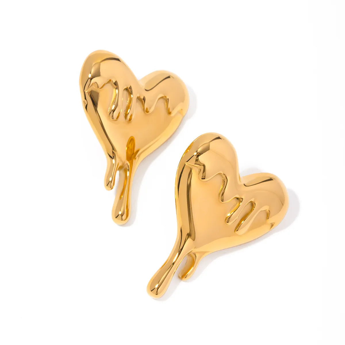 1 Pair IG Style Heart Shape 316 Stainless Steel  18K Gold Plated Ear Studs