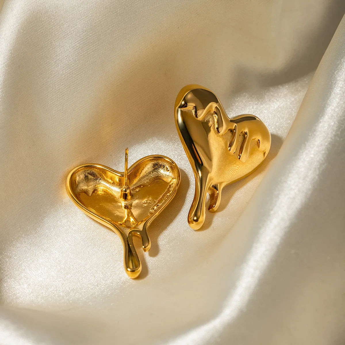 1 Pair IG Style Heart Shape 316 Stainless Steel  18K Gold Plated Ear Studs