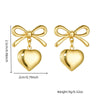 1 Pair IG Style Heart Shape Bow Knot 304 Stainless Steel 18K Gold Plated Drop Earrings