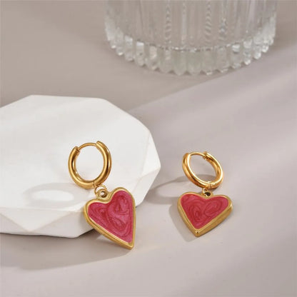 1 Pair Ig Style Heart Shape Enamel Plating Stainless Steel 18k Gold Plated Drop Earrings