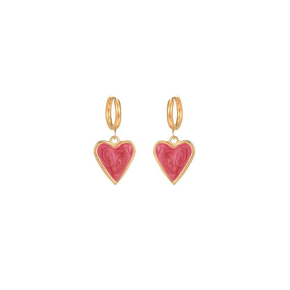 1 Pair Ig Style Heart Shape Enamel Plating Stainless Steel 18k Gold Plated Drop Earrings