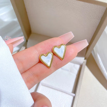 1 Pair Ig Style Heart Shape Inlay Titanium Steel Shell Ear Studs