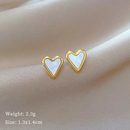 1 Pair Ig Style Heart Shape Inlay Titanium Steel Shell Ear Studs