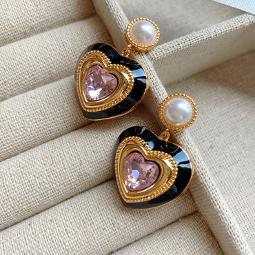 1 Pair Ig Style Heart Shape Plating Inlay Copper Rhinestones Drop Earrings