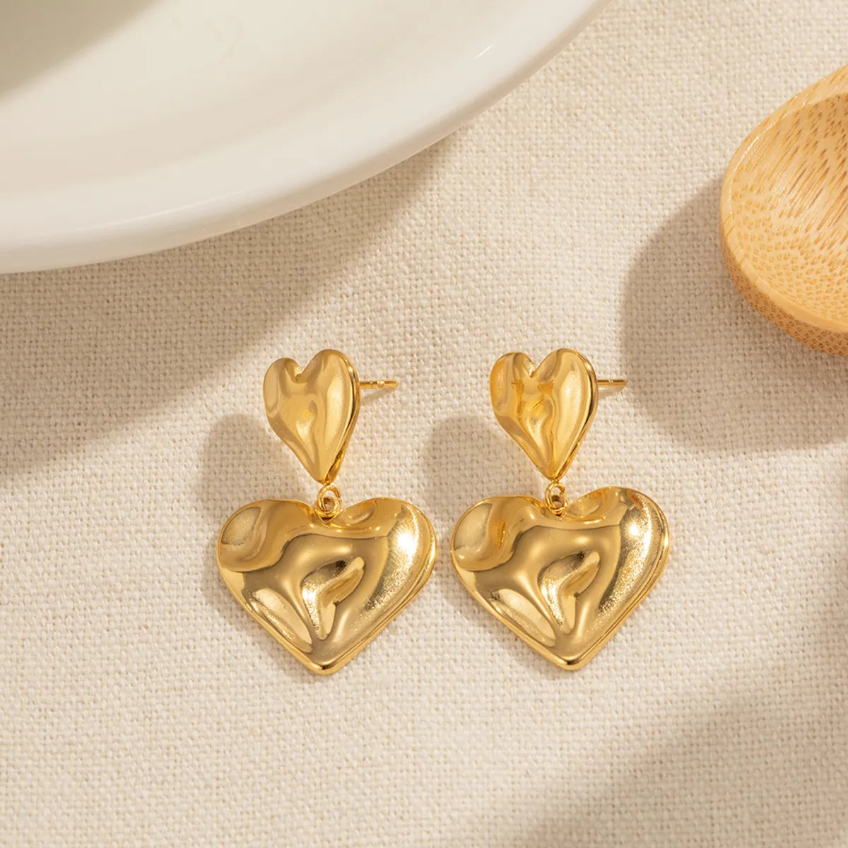 1 Pair Ig Style Heart Shape Plating Stainless Steel 18k Gold Plated Drop Earrings