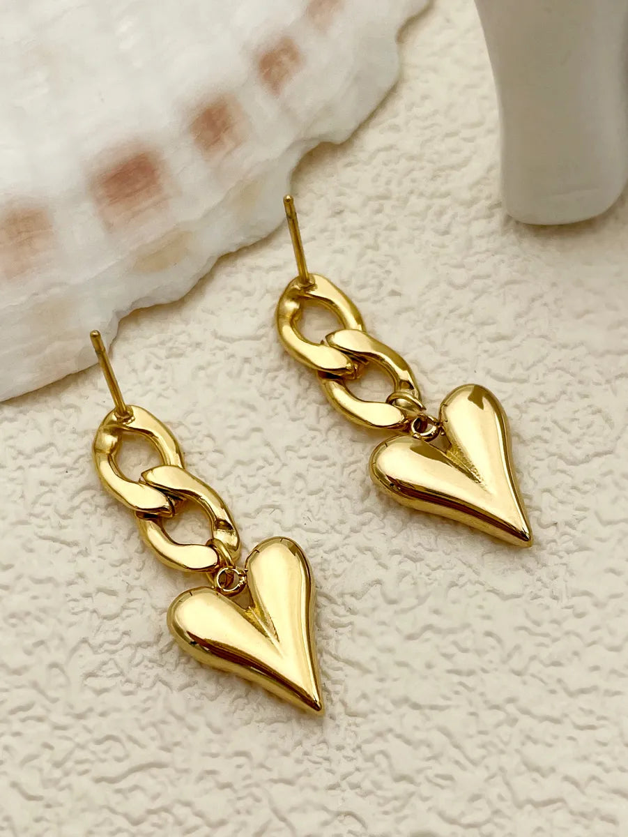 1 Pair Ig Style Heart Shape Plating Stainless Steel Gold Plated Drop Earrings