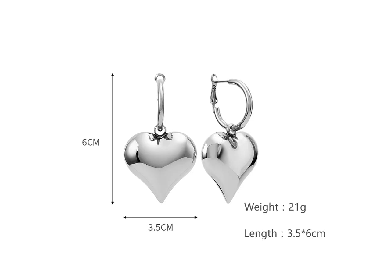 1 Pair IG Style Heart Shape Plating 304 Stainless Steel 18K Gold Plated Drop Earrings