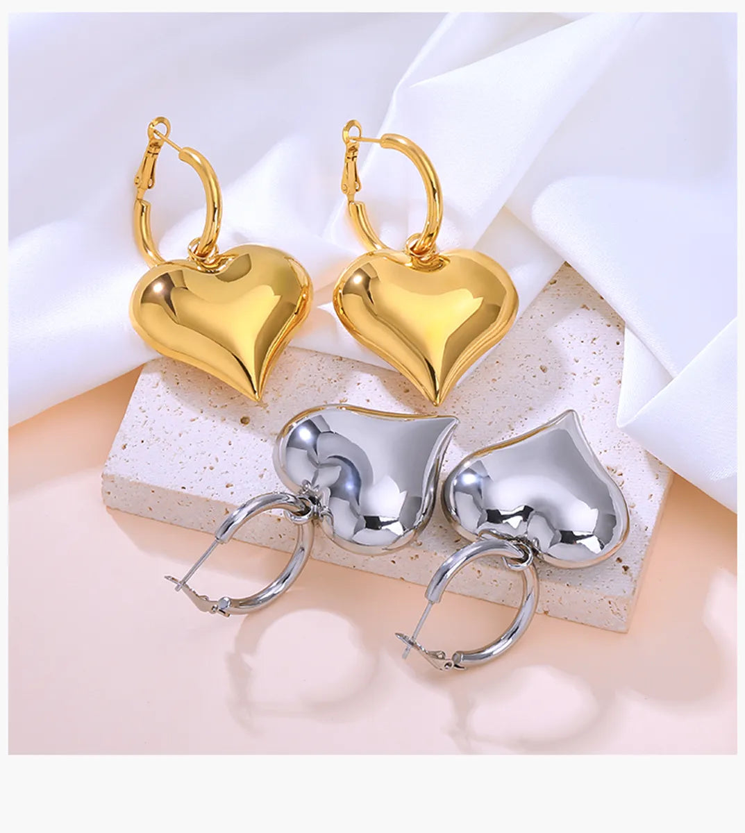 1 Pair IG Style Heart Shape Plating 304 Stainless Steel 18K Gold Plated Drop Earrings