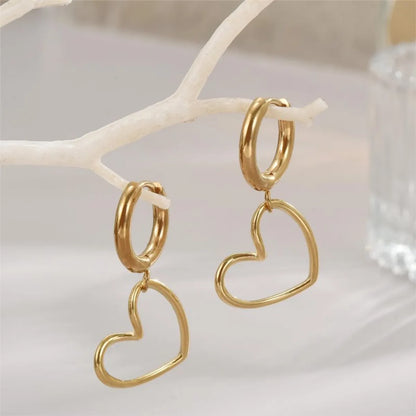 1 Pair Ig Style Heart Shape Polishing Plating Stainless Steel 18k Gold Plated Drop Earrings