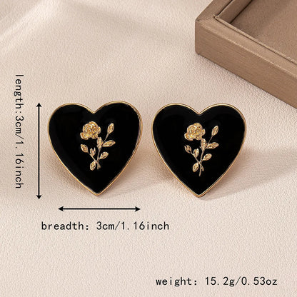 1 Pair IG Style Heart Shape Rose Alloy Ear Studs