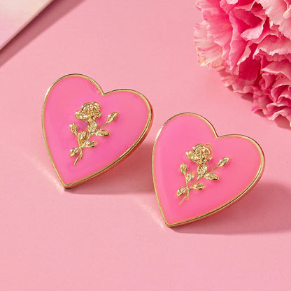 1 Pair IG Style Heart Shape Rose Alloy Ear Studs