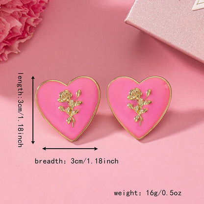 1 Pair IG Style Heart Shape Rose Alloy Ear Studs