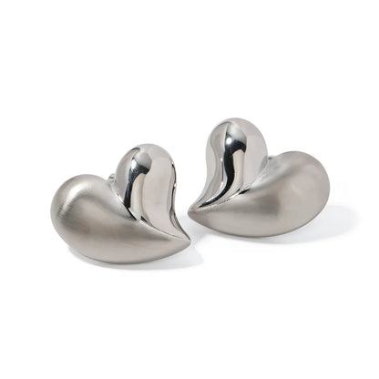 1 Pair Ig Style Wedding Simple Style Heart Shape Chunky Three-dimensional Metal Stainless Steel Titanium Steel Ear Studs