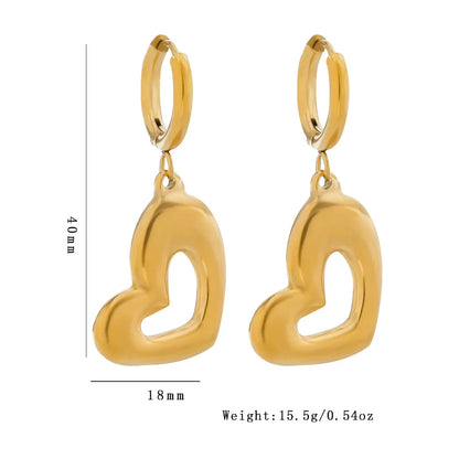 1 Pair IG Style Heart Shape Stainless Steel Gold Plated Drop Earrings