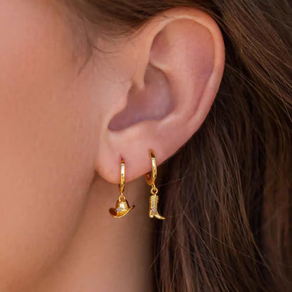 1 Pair IG Style Hip-Hop Simple Style Hat Boots Asymmetrical Inlay Copper Zircon 18K Gold Plated Drop Earrings