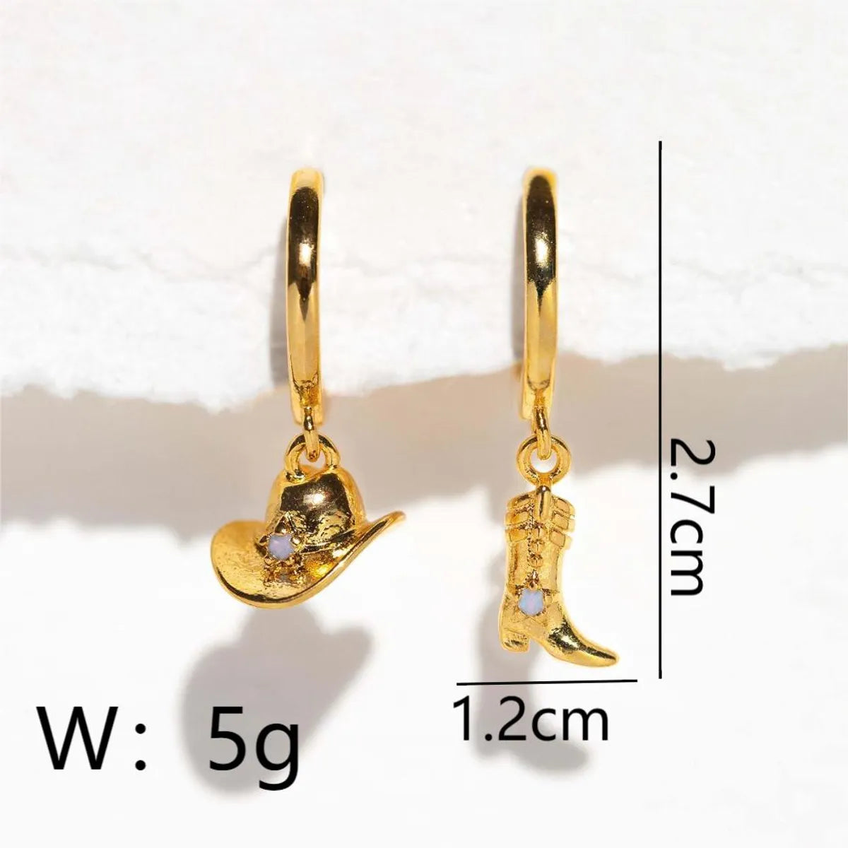 1 Pair IG Style Hip-Hop Simple Style Hat Boots Asymmetrical Inlay Copper Zircon 18K Gold Plated Drop Earrings