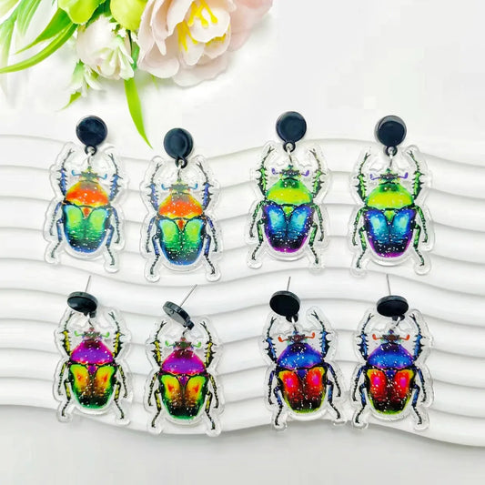 1 Pair IG Style Insect Printing Arylic Drop Earrings