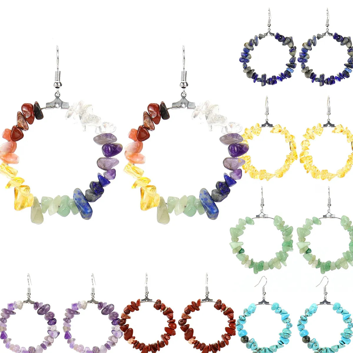 1 Pair Ig Style Irregular Circle Beaded Plating Alloy Natural Stone Drop Earrings