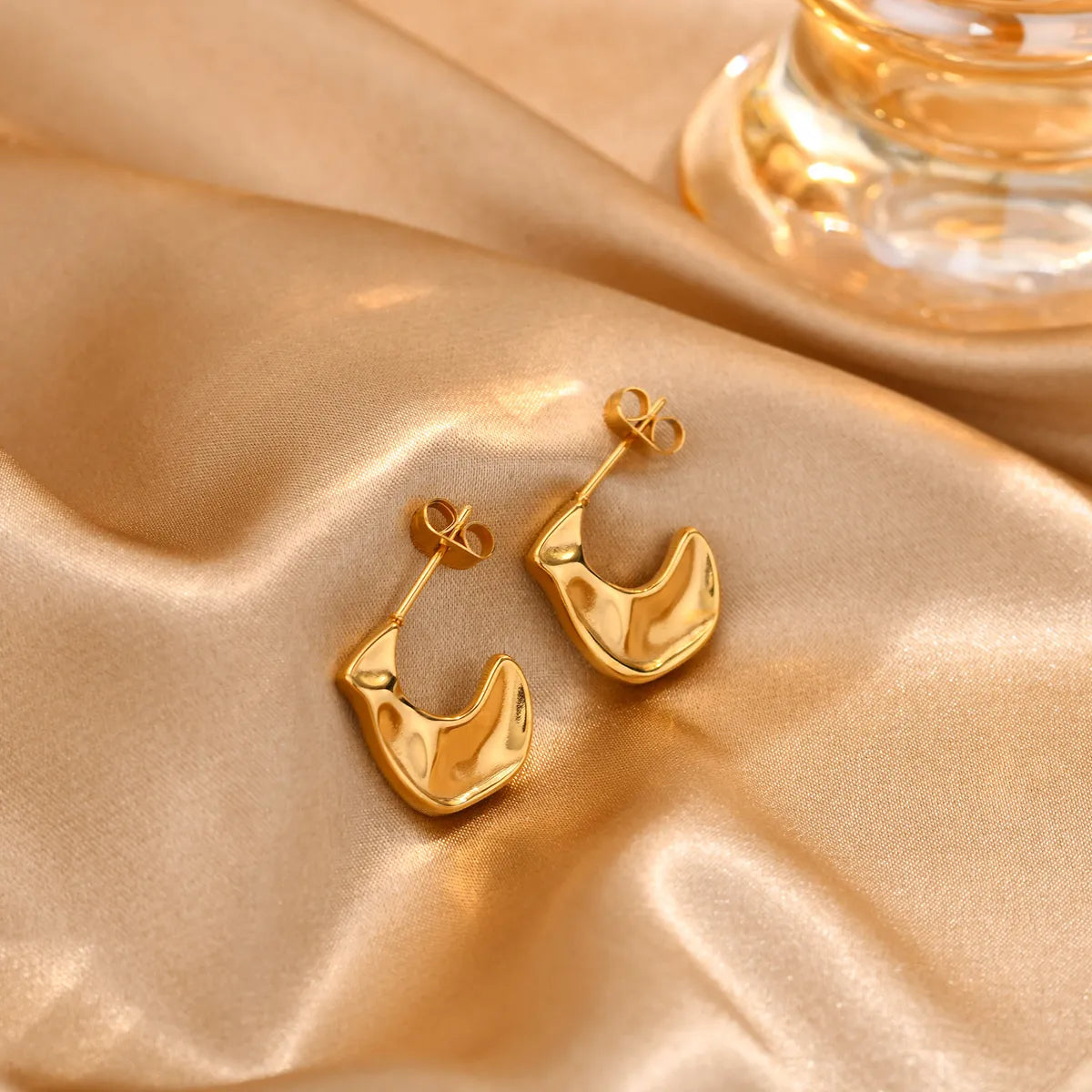 1 Pair Ig Style Irregular Plating Pleated Stainless Steel 18k Gold Plated Ear Studs