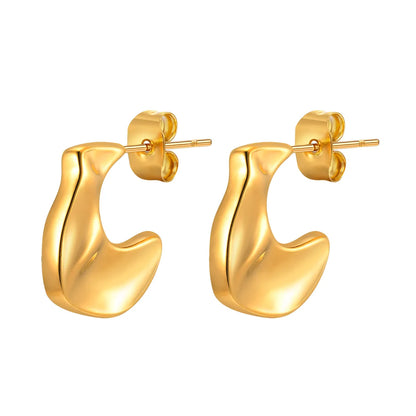 1 Pair Ig Style Irregular Plating Pleated Stainless Steel 18k Gold Plated Ear Studs