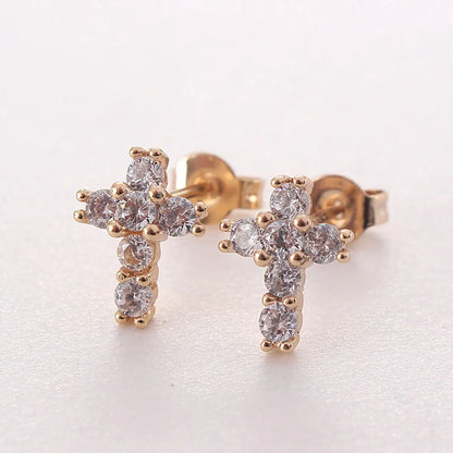 1 Pair Ig Style Korean Style Cross Plating Inlay Copper Zircon Gold Plated Ear Studs