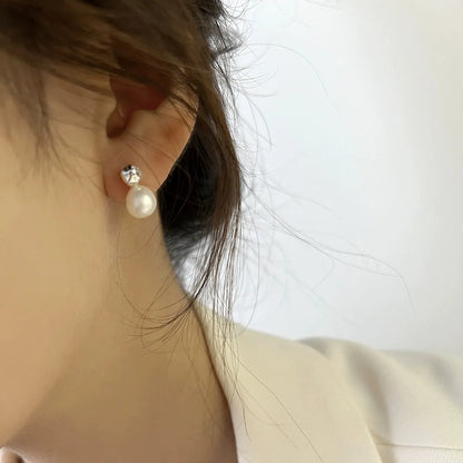 1 Pair Ig Style Korean Style Geometric Plating Freshwater Pearl Sterling Silver Ear Studs