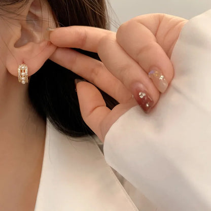 1 Pair Ig Style Korean Style Geometric Plating Inlay Copper Pearl Earrings