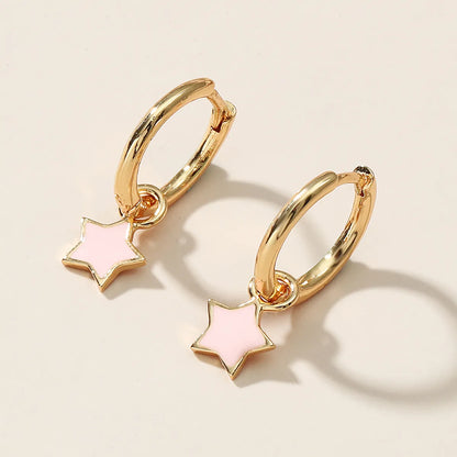 1 Pair Ig Style Korean Style Star Enamel Plating Copper Gold Plated Earrings