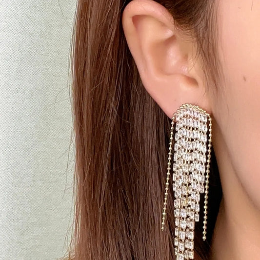 1 Pair Ig Style Korean Style Tassel Tassel Plating Inlay Copper Zircon Gold Plated Drop Earrings