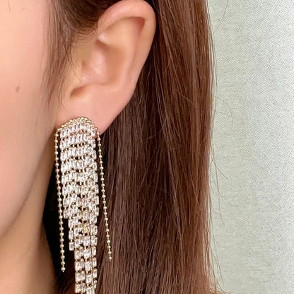 1 Pair Ig Style Korean Style Tassel Tassel Plating Inlay Copper Zircon Gold Plated Drop Earrings