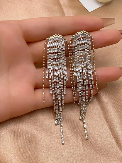 1 Pair Ig Style Korean Style Tassel Tassel Plating Inlay Copper Zircon Gold Plated Drop Earrings