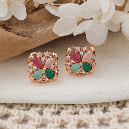 1 Pair IG Style Lady Classic Style Four Leaf Clover Inlay Brass Zircon Ear Studs