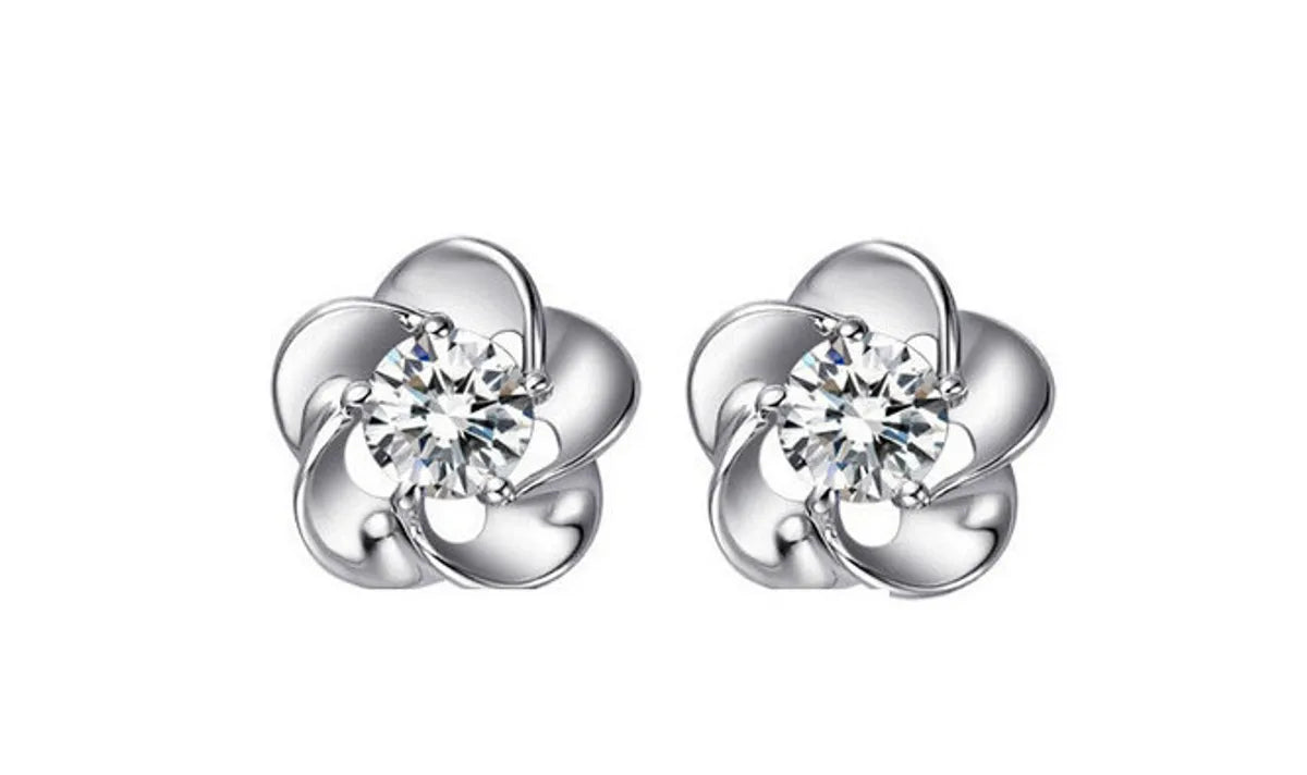 1 Pair Ig Style Lady Flower Inlay Alloy Zircon Ear Studs